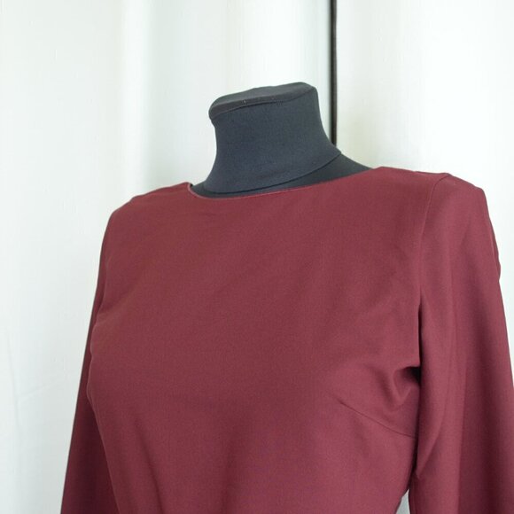 Dress the Population Caro Burgundy Long Sleeve Belted Sheath Dress Sz M - Picture 7 of 9